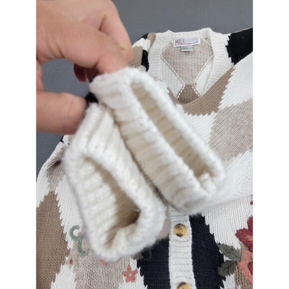 Vintage Milano Design Group Sweater Womens Large Argyle Floral Knit Pullover 90s - Picture 6 of 12